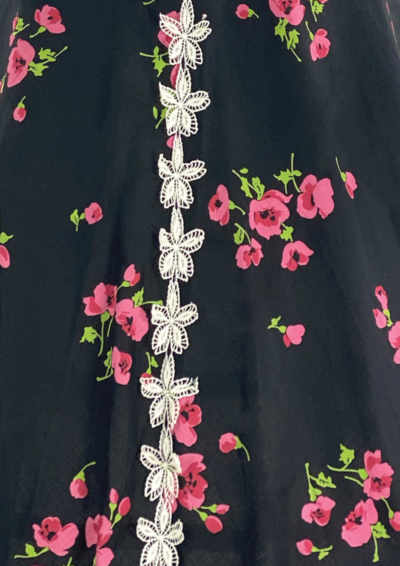 Vibrant 1950s Pink Oriental Poppies Cotton Dress- New!
