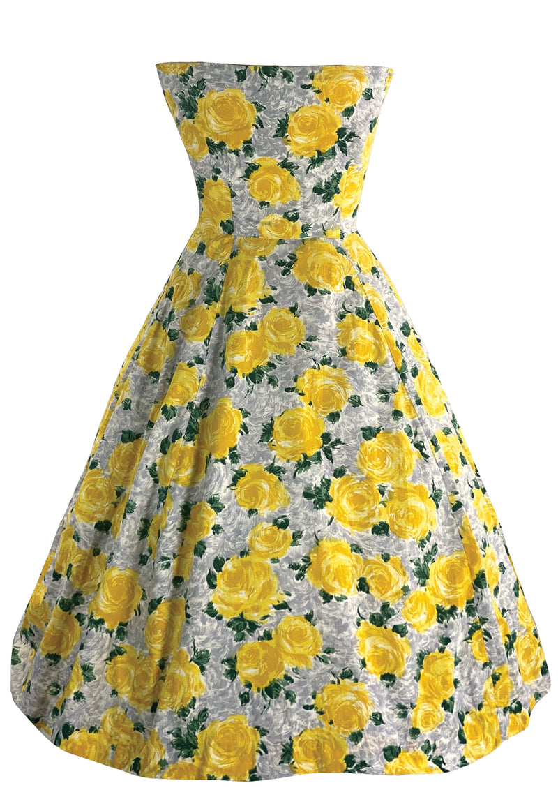 1950s Yellow Roses Cotton Horrockses Dress- New!