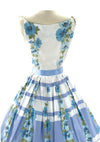 1950's Blue & White Floral Border Print Cotton Dress - New!