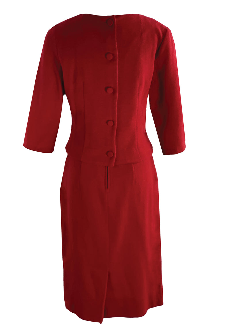 Vintage 1960s Brilliant Red Wool Suit- New!
