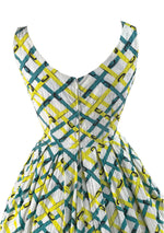 Early 1960s Turquoise and Yellow Cotton Link Dress New!