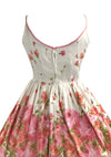Vintage 1950s Pink and Peach Roses Border Print Cotton Dress- New!