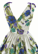 1950's Blue, Turquoise & Lilac Floral Print Cotton Dress - New!