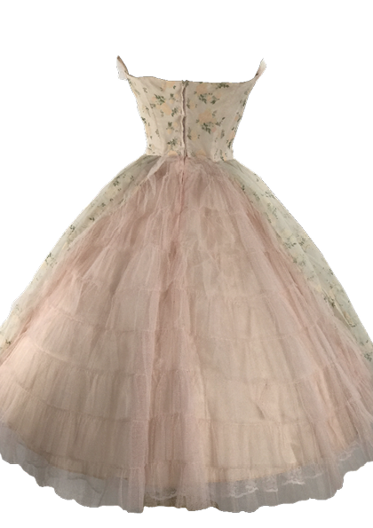 1950's Pink Flocked Floral Chiffon Party Dress - New ! (Layby)
