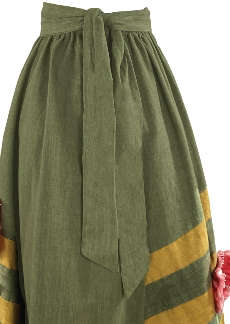 Vintage 1970s Sunflower Appliqué Maxi Skirt by Designer Chessa Davis - New!