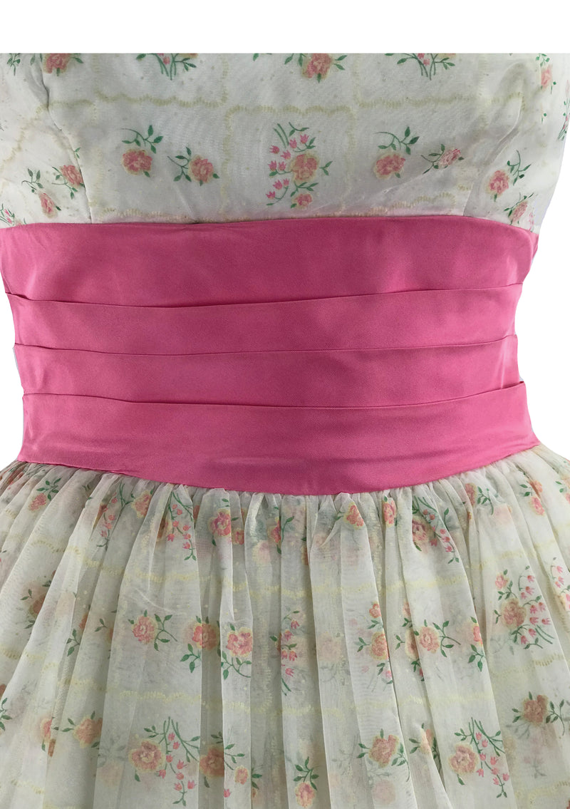 Vintage 1950s Pink Rosebud Flocked Party Dress - New!