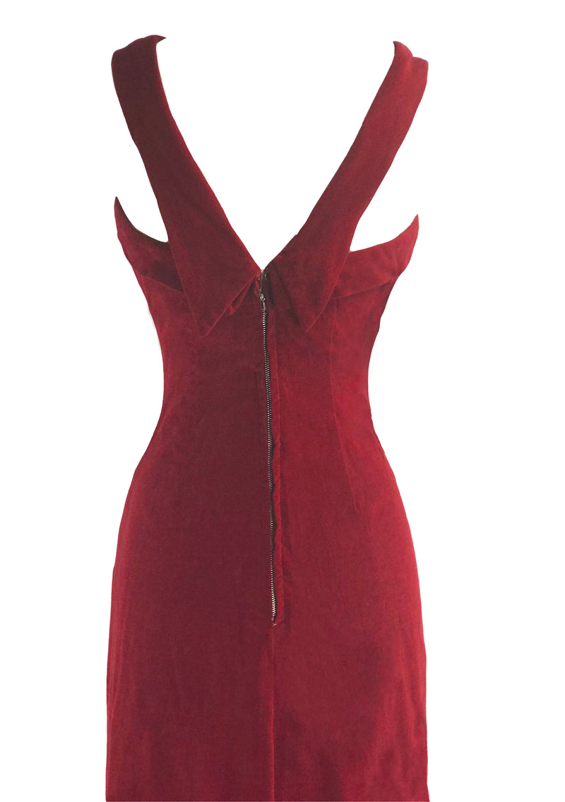 Vintage Early 1960s Red Velvet Birdcage Dress- New!