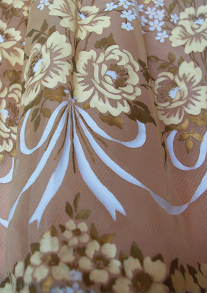 1950's Peach Painted Floral Chiffon Party Dress- New !