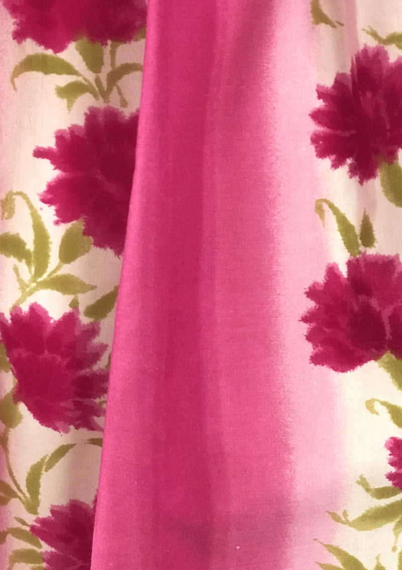 Vintage 1950s Pink Carnations & Stripes Cotton Dress - New!