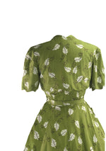 Vintage 1950s Green Leaf Cotton Dress Ensemble- New!