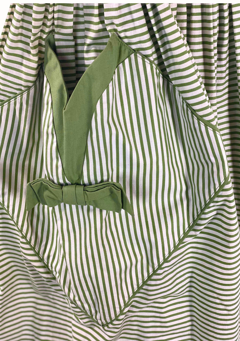 Late 1950s Green and White Stripes Cotton Dress- New!