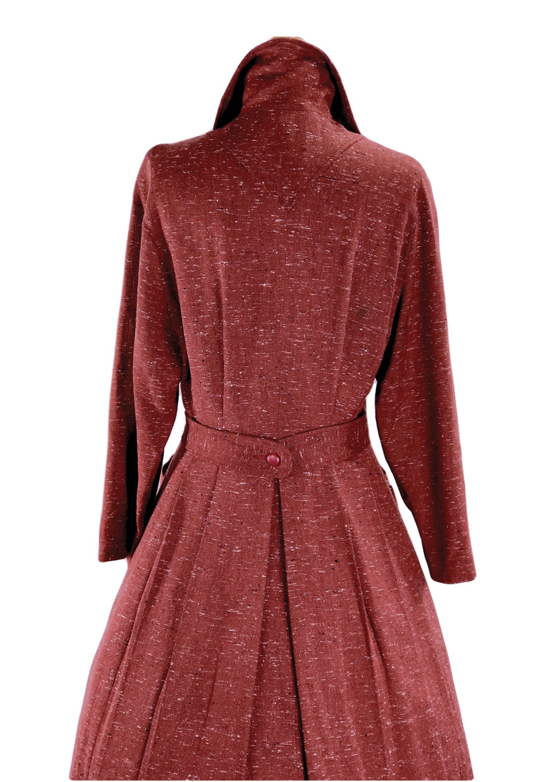 Stylish 1940s Cranberry Red Flecked  Princess Coat - New!