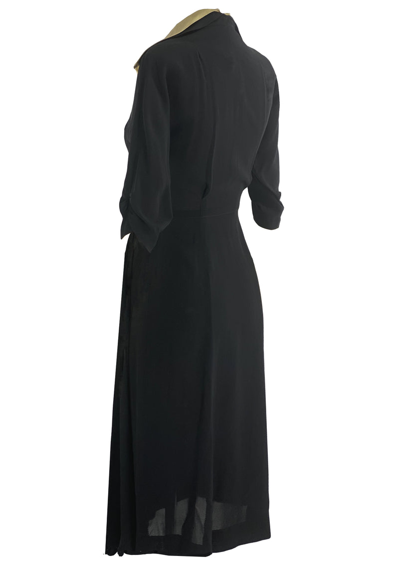 Dramatic 1940s Deadstock Black Rayon Dress with Swag- New!