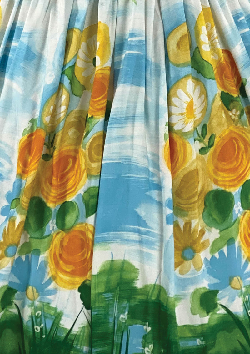 Vintage 1950s Scenic Floral Cotton Dress- New!