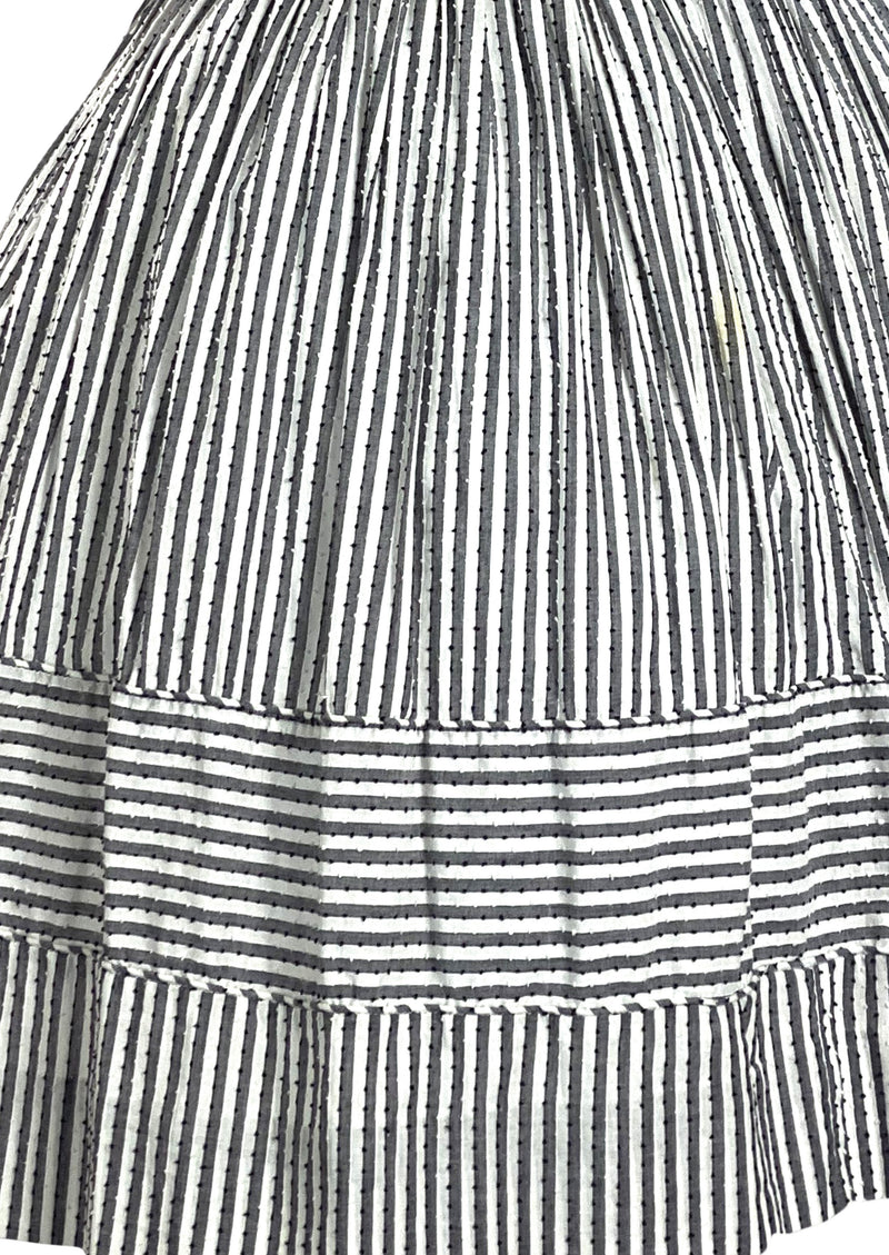 Late 1950s Early 1960s White and Charcoal Stripes Dress- New!