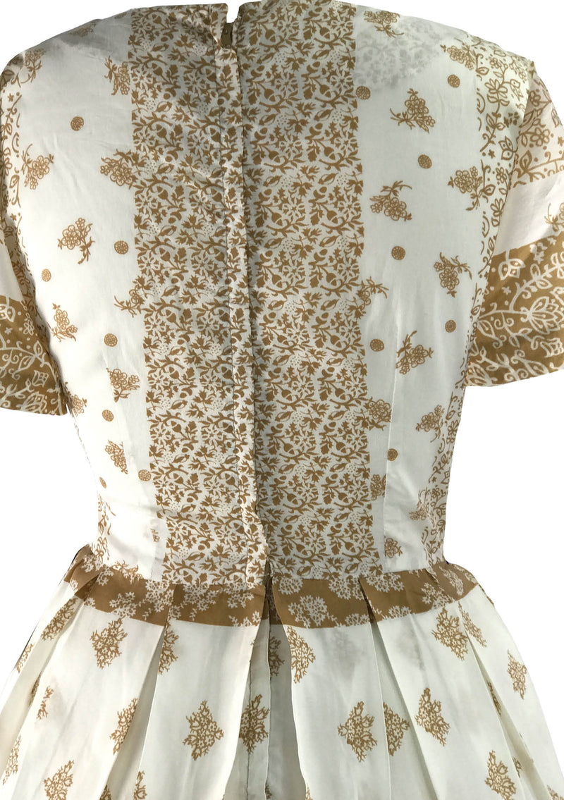 Vintage 1950s Cinnamon and White Novelty Border Print Dress - New!