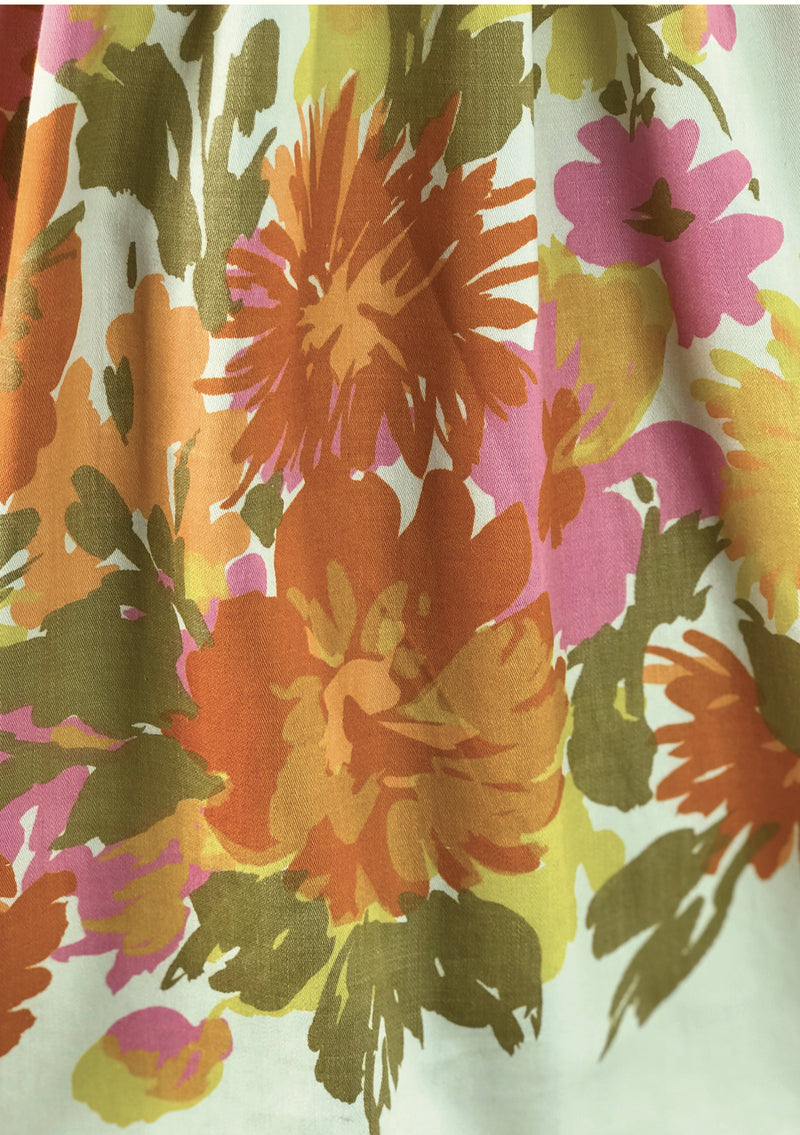 Vintage 1950s Tangerine Orange Floral Cotton Dress  - New!