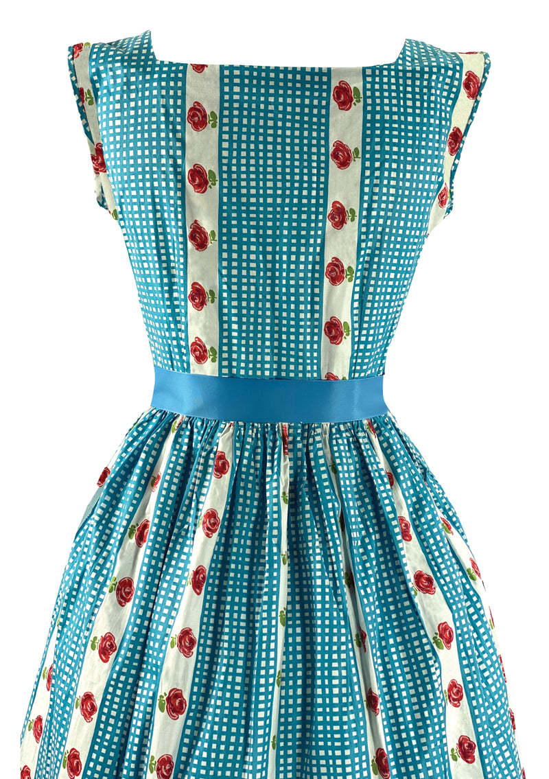 Late 1950s Early 1960s Turquoise & White With Red Roses  - New!