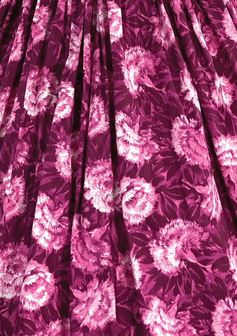 1950s Magenta Carnations Print Cotton Dress -  New!