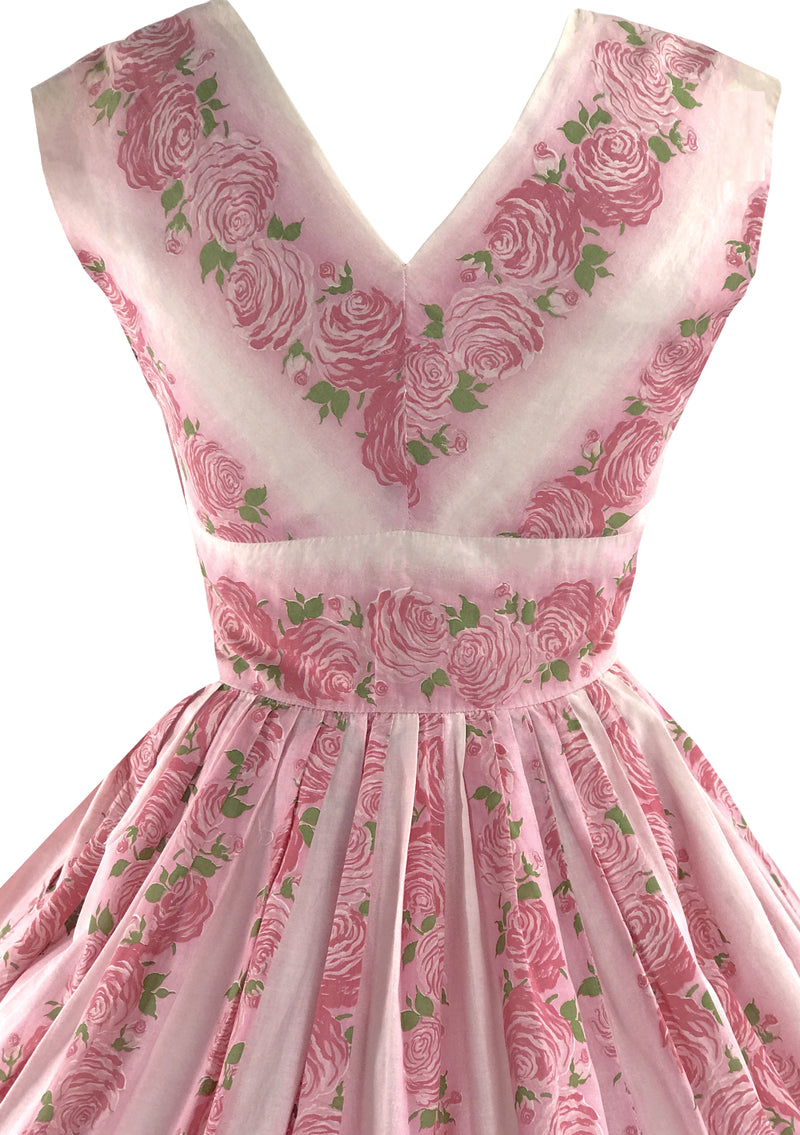 Vintage 1950s Pin-up Pink Roses Cotton Sun Dress  - New! (RESERVED)