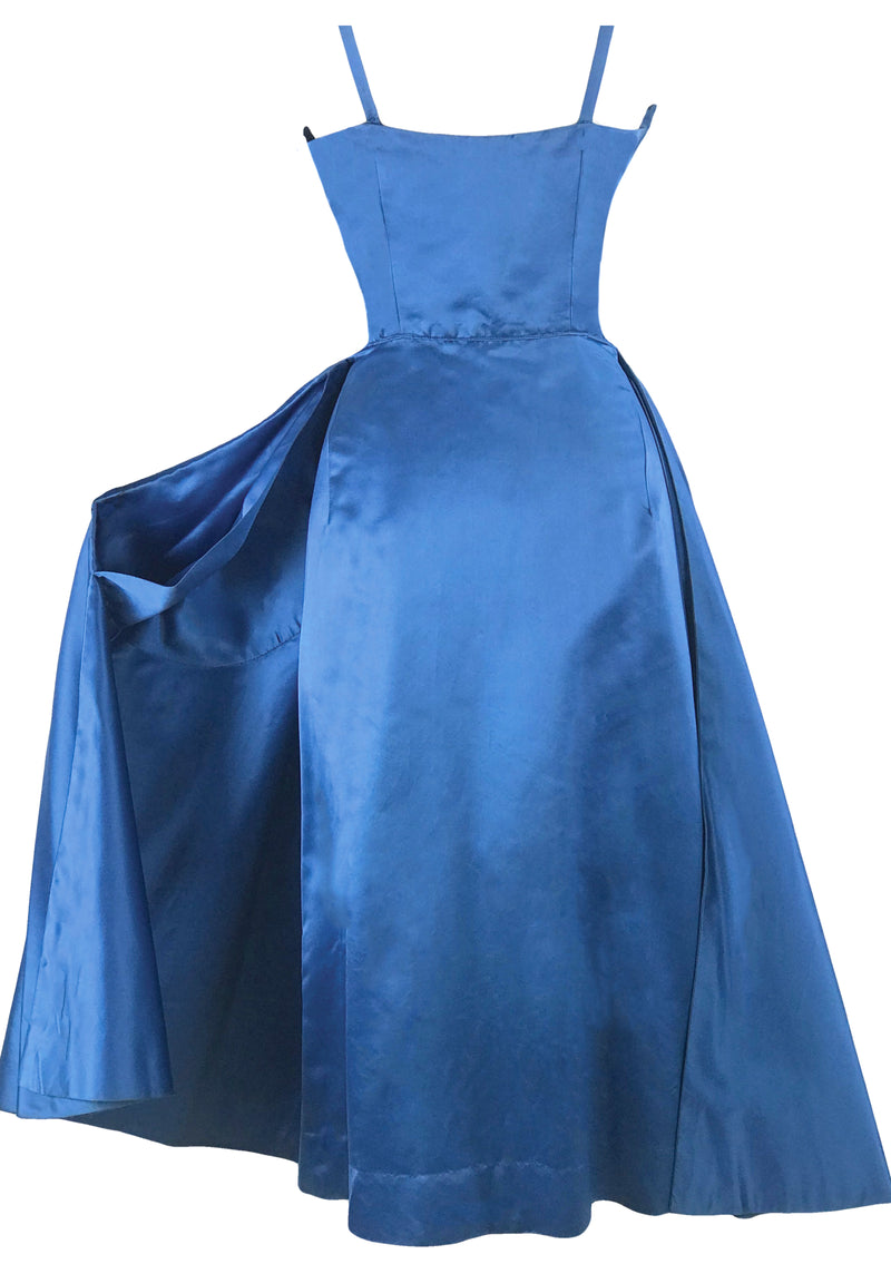 Amazing Late 1950s Blue Silk Satin Cocktail Dress- New!