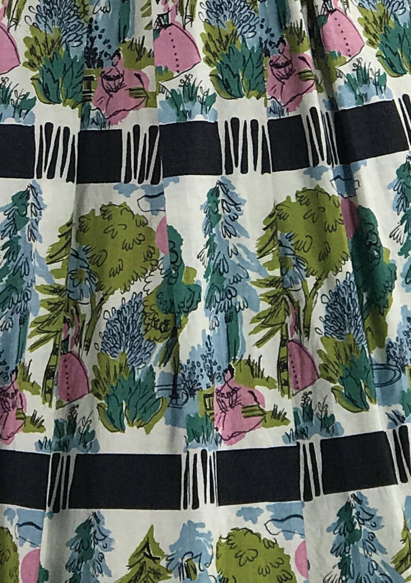 Vintage 1950s Bucolic Novelty Print Cotton Dress- New!