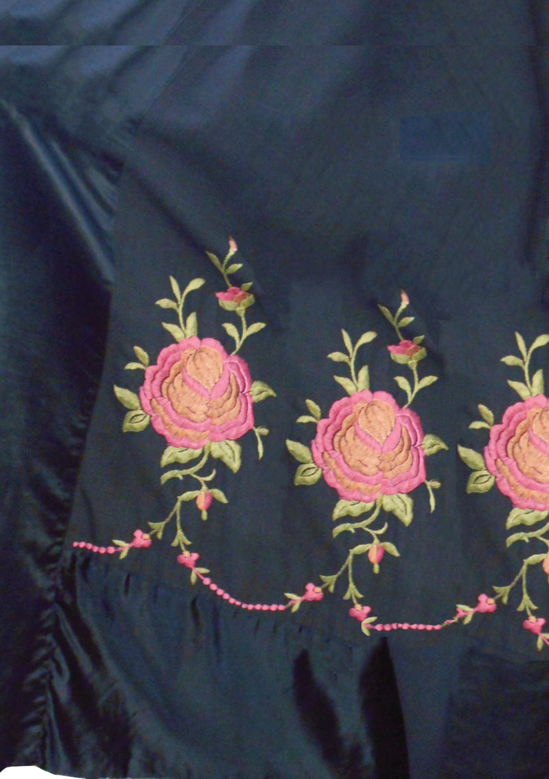Vintage 1920s Black Velvet Coat with Pink Floral Embroidery  - New!