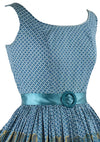 Stunning 1950s Blue Geometric Paisley Border Print Dress- New!