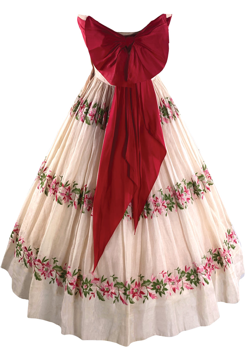 1950s Designer Floral Embroidered Organdie Dress - New!