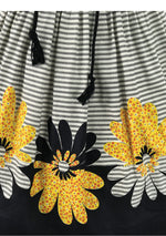 1950s B&W Stripe Sunflower Border Print Dress- New!