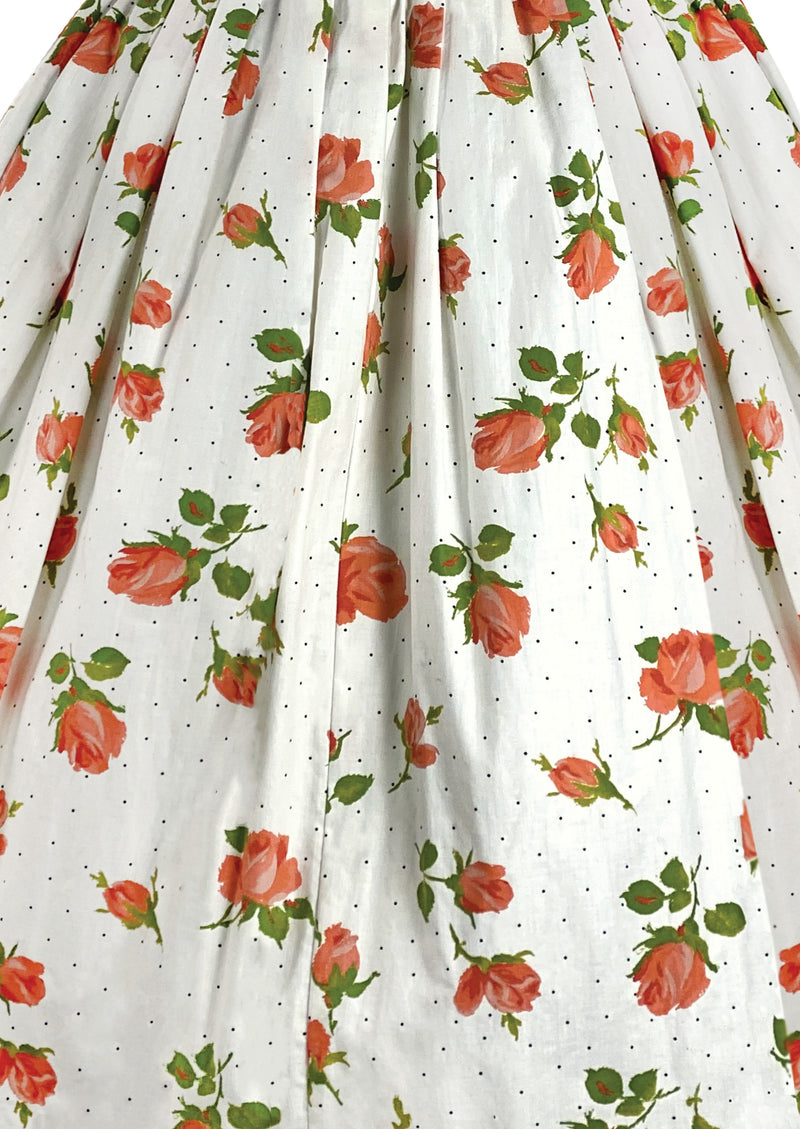 Late 1950s Tangerine Roses Cotton Dress - New!