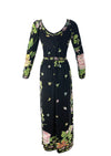 Vintage 1970s Black Floral Jersey Designer Maxi Dress - NEW!