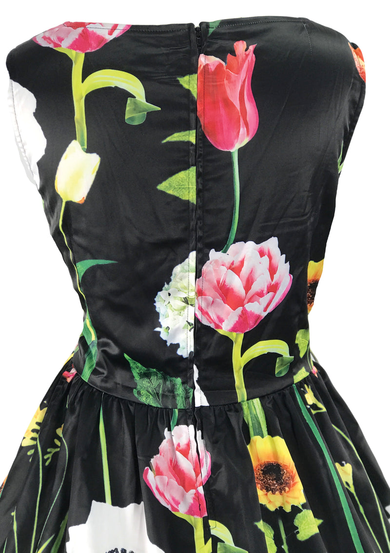 Recreation of 1950s Black Huge Floral Print Dress - New!