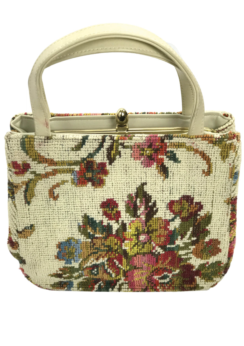 Original 1950s Cream Floral Tapestry Handbag- New ! (ON HOLD)