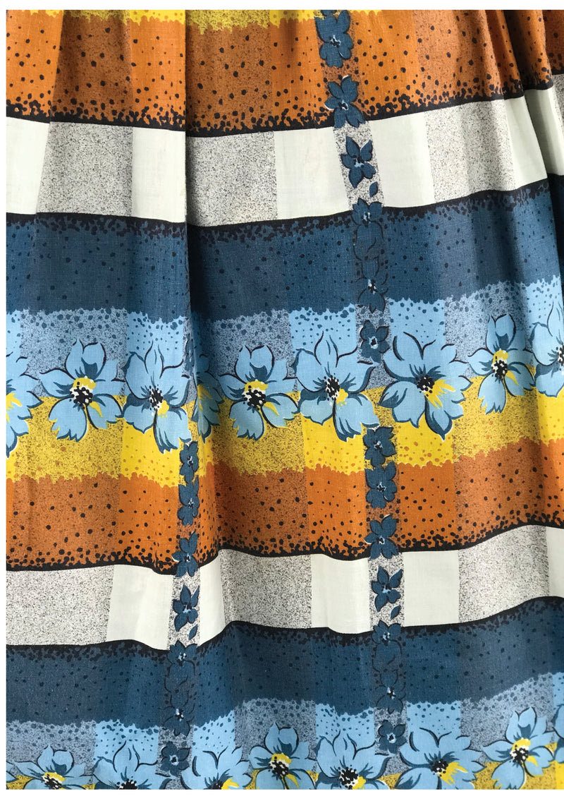 Vintage 1950s Striped Floral Cotton Dress- New!