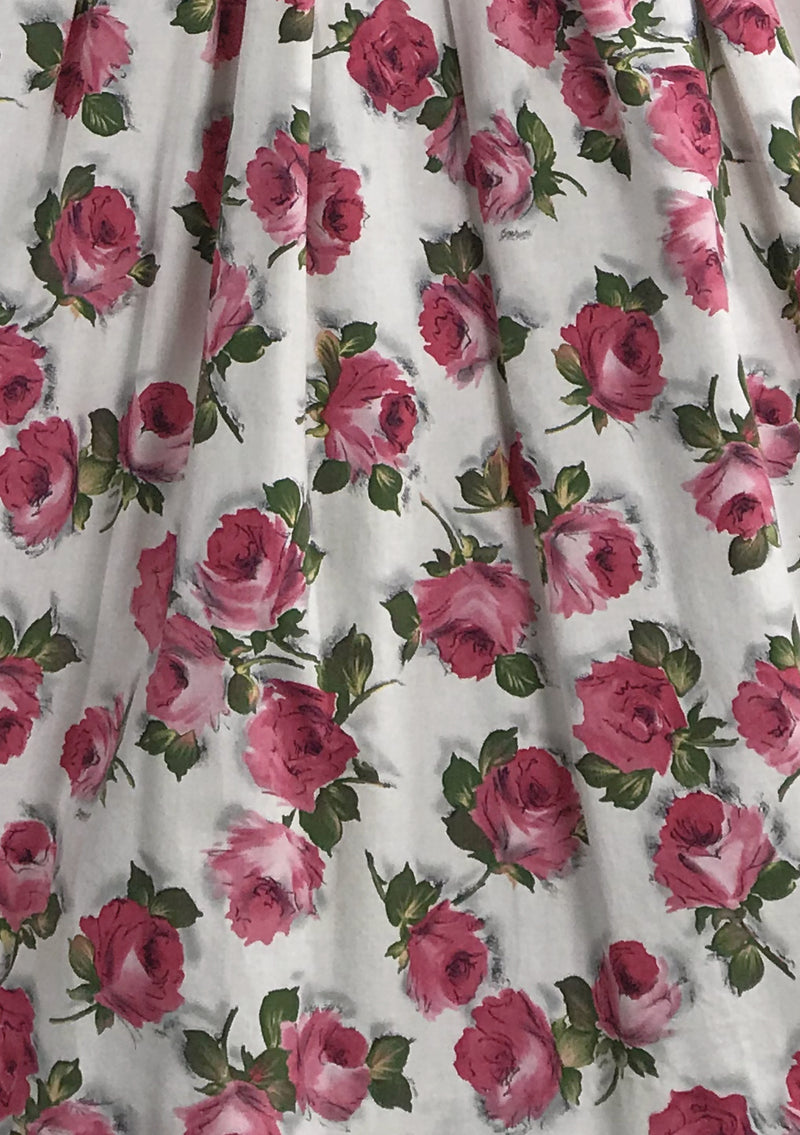Vintage 1950s Deep Prink Rose Print Cotton Dress- New!