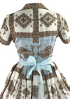 Amazing Silky 1950s Geometric Scarf Print Dress - New!