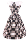 Early 1960s Chocolate & White Checkerboard Print Dress- New!