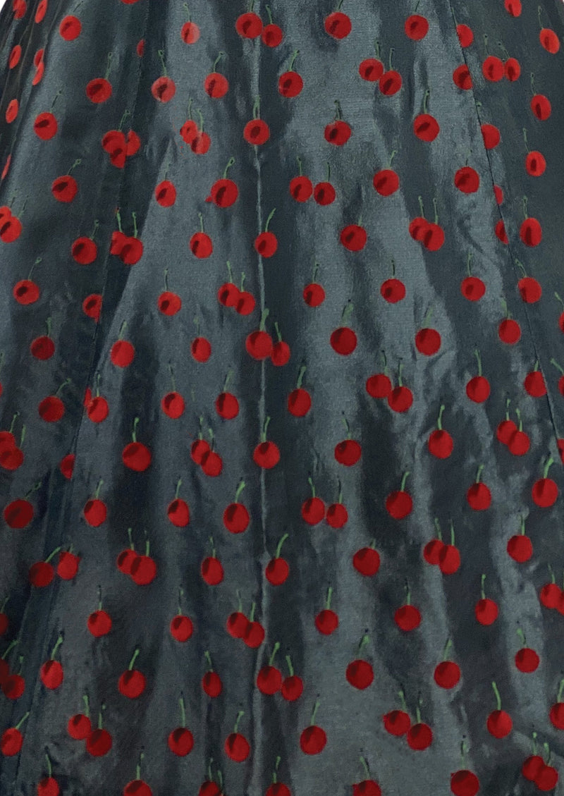 Stunning 1950s British Designer Flocked Cherries Dress- New!