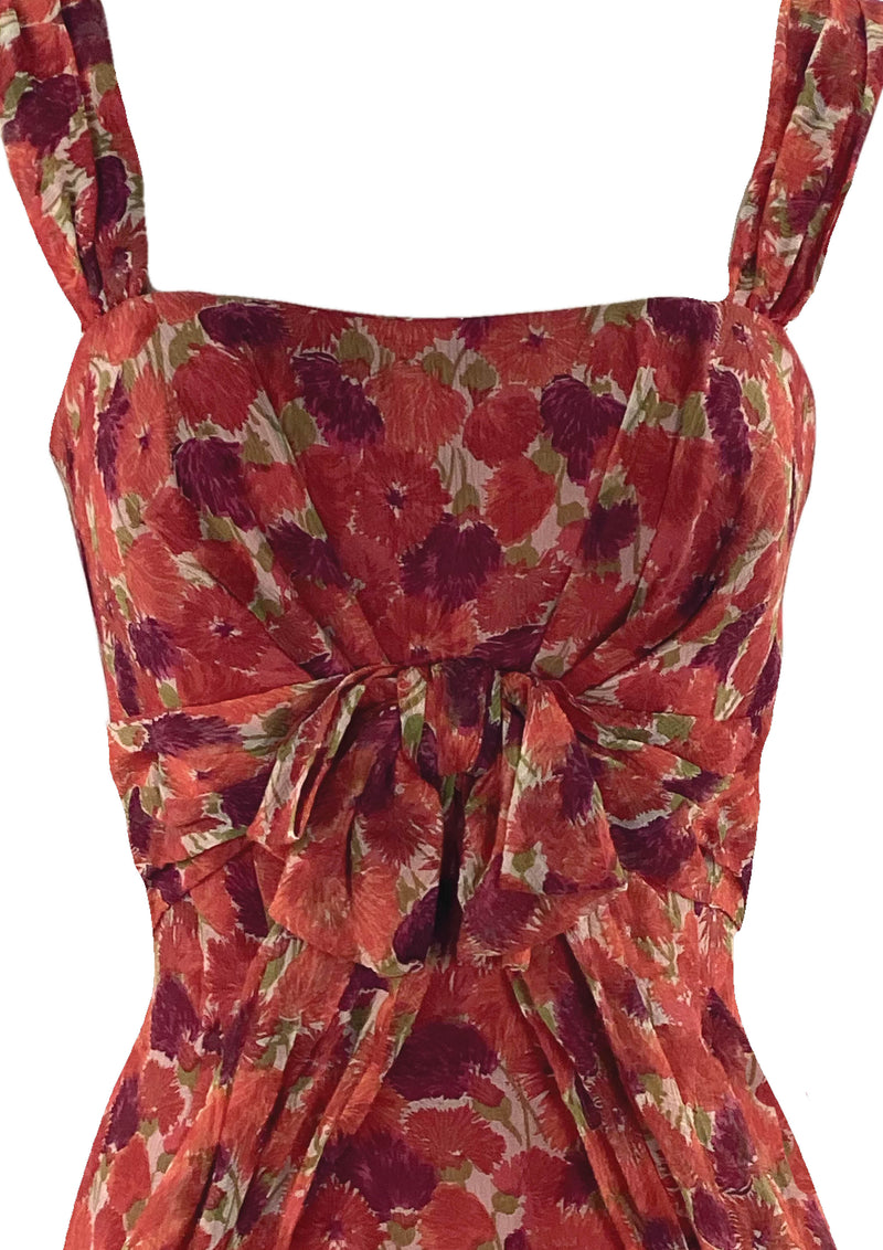 Vintage 1950s Designer Floral Print Draped Dress- New!