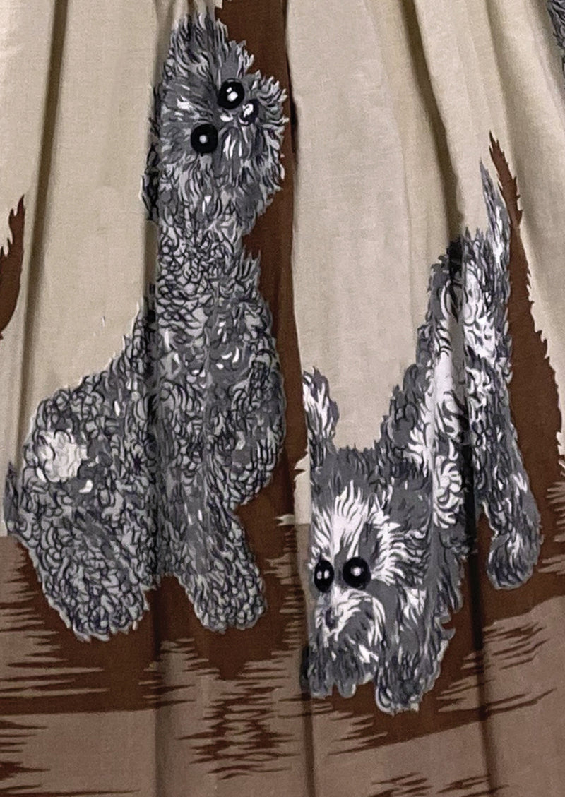 1950s Poodle Print Oatmeal Cotton Novelty Dress- New!