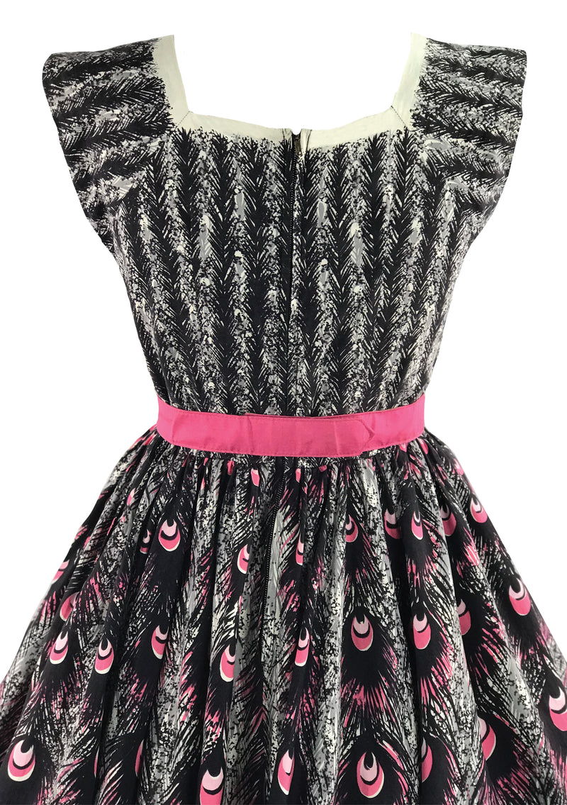 Vintage 1950s Pink Peacock Print Cotton Dress- New! (ON HOLD)
