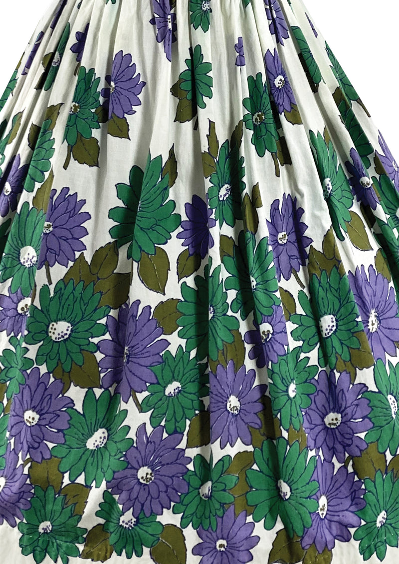 Early 1960s Purple and Green Floral Border Print Sundress  New!