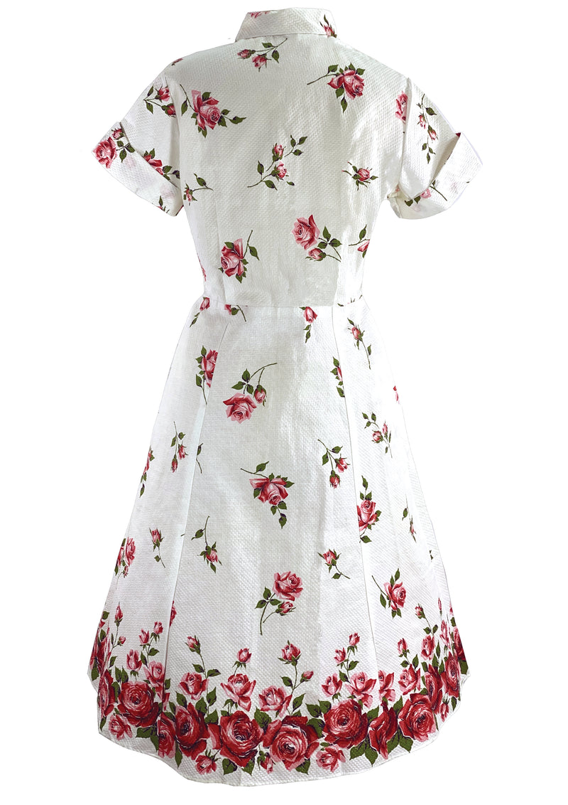 Sensational 1950s Red Roses Cotton Dress- New!