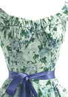 1950s Blue Violets & Green Leaves Cotton Dress- New! (ON HOLD)