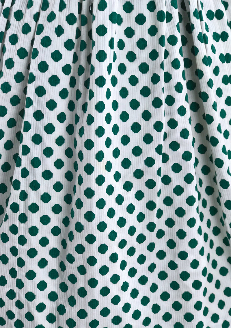 Vintage 1950s Green Polka Dot Pique Cotton Dress - NEW!