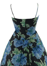 1950s Muted Blue Roses Taffeta Party Dress- New!