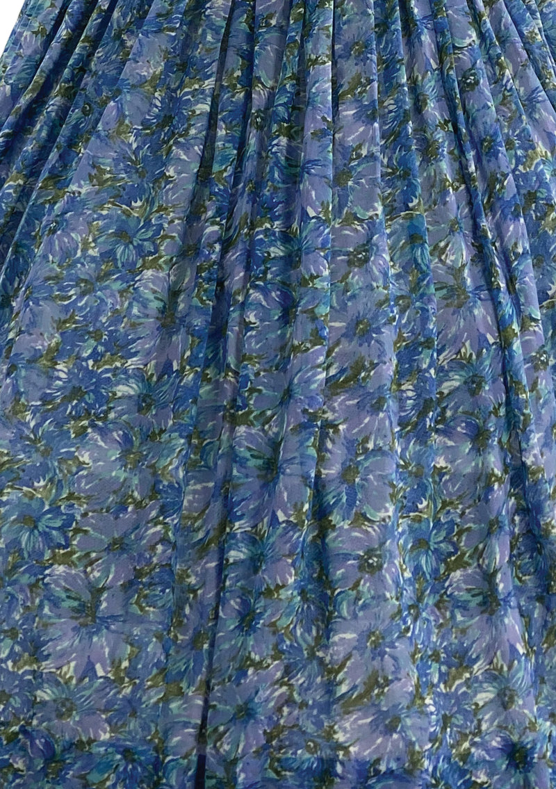 1950s Blue Floral Cotton Voile Dress - New!