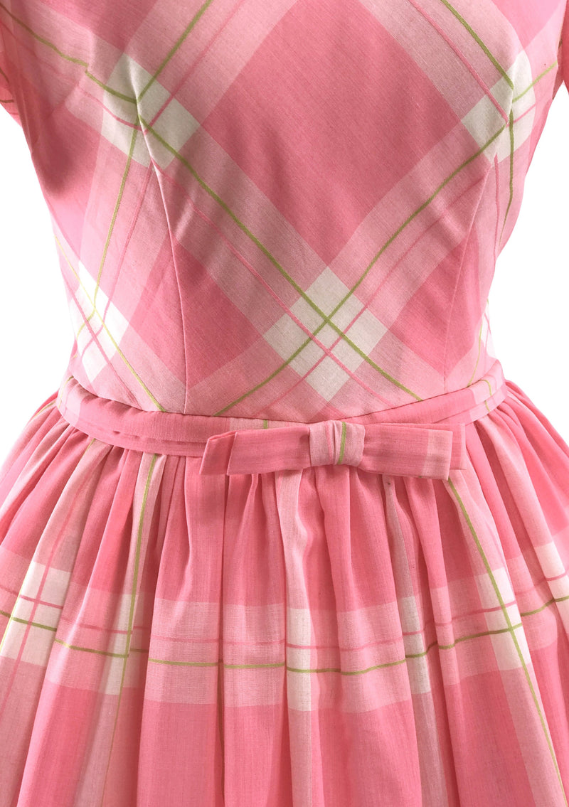 Vintage 1950s Pink Plaid Cotton Blend Dress- New!