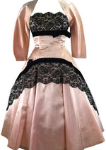 1950s Pink Silk Satin & Chantilly Lace Party Dress Ensemble - New!